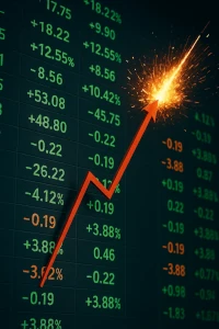 Börsentafel mit explodierendem Kurs