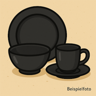 Geschirrset in schwarz als Symbolbild