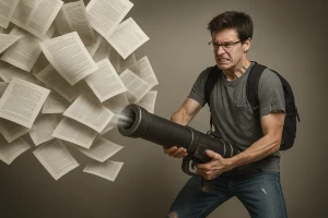 Mann schießt Seiten aus seiner Kanone