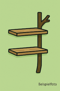 Ast mit Brettern als Regal als Symbolbild