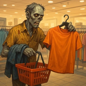 Zombie kauft Kleidung ein